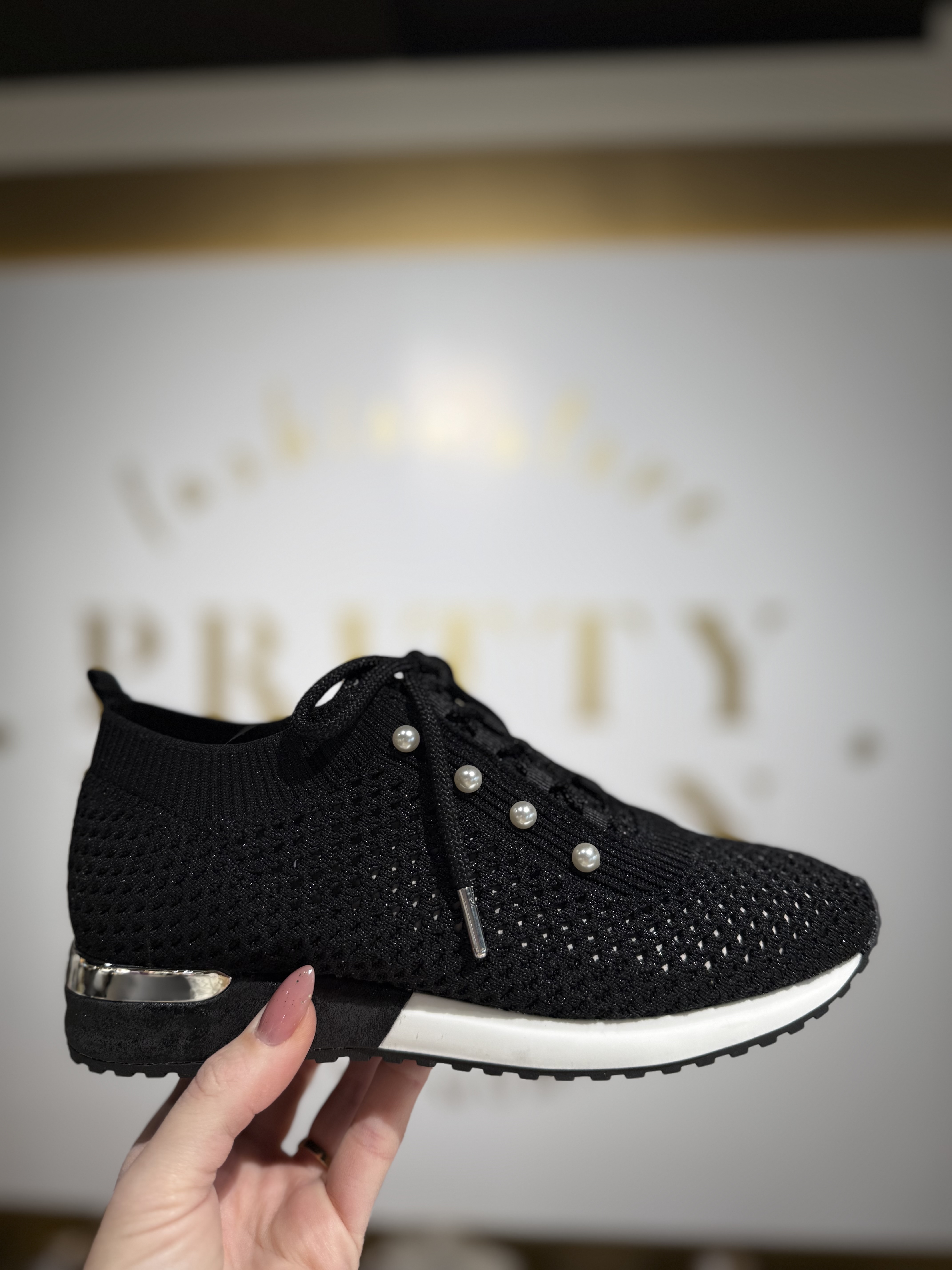 La Strada Sneaker Pearl Black Silver Knitted