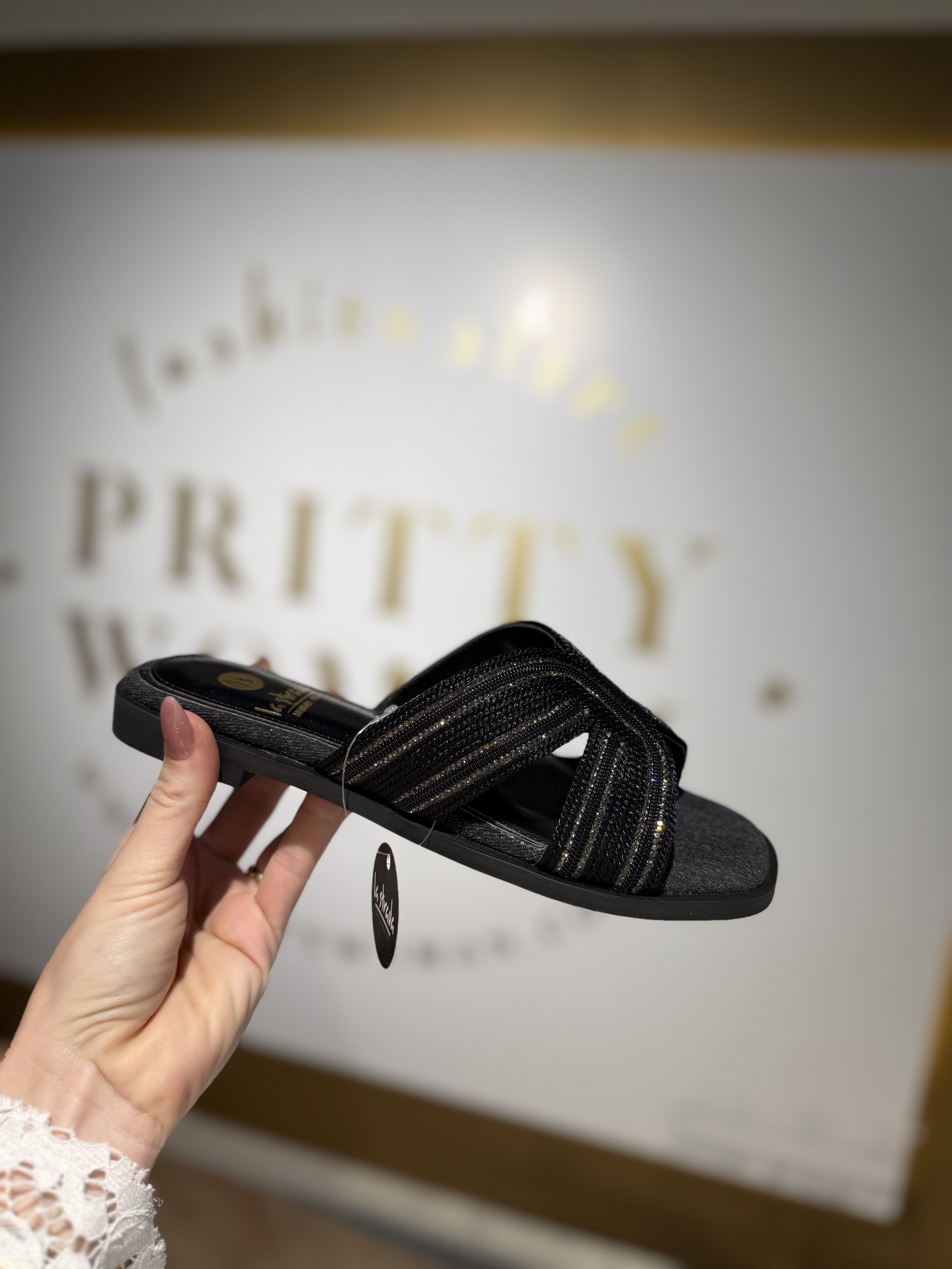 La Strada Slide Black Pewter Weave Stones