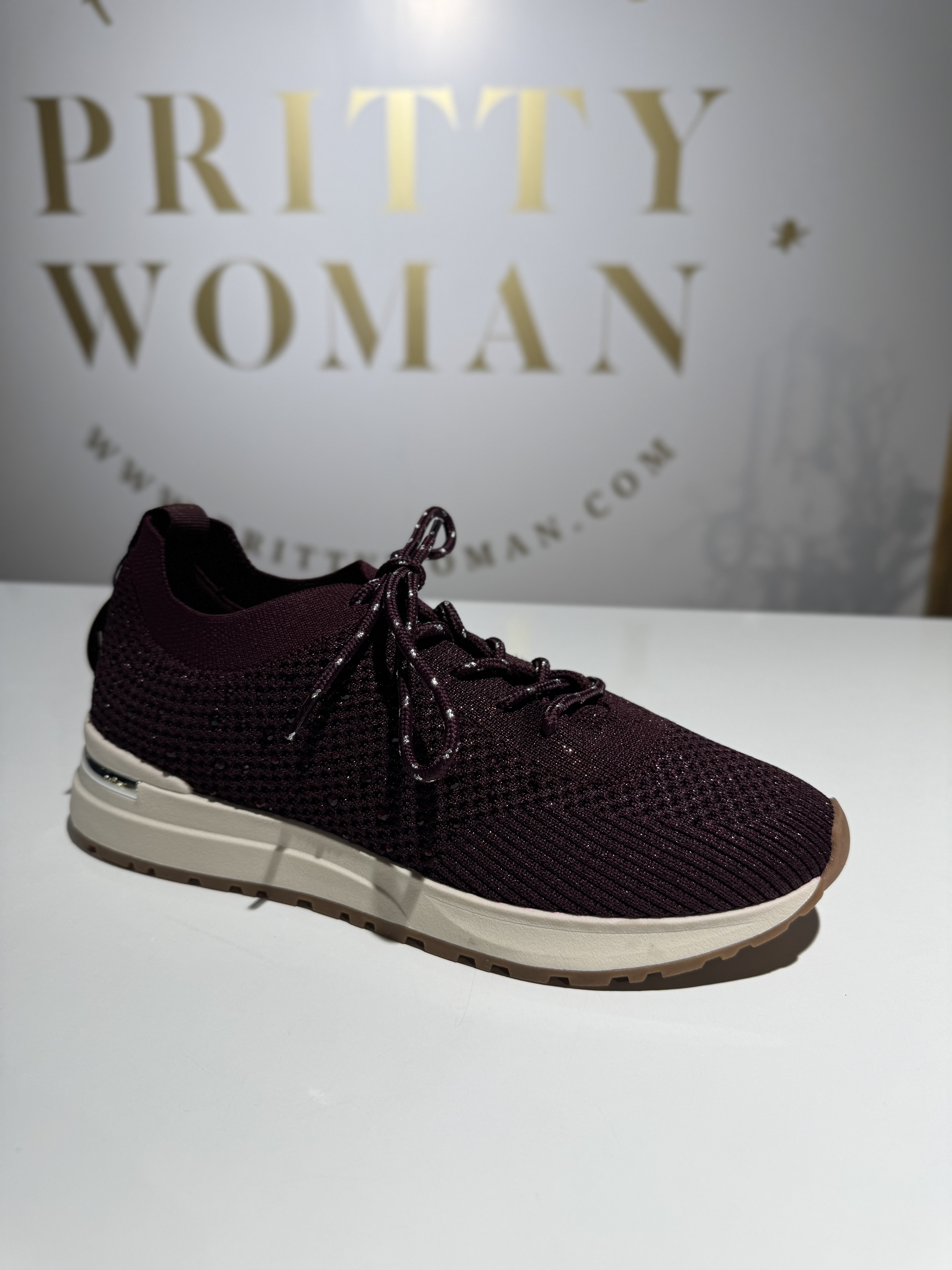 La Strada Sneaker Aubergine Silver Knitted Stones