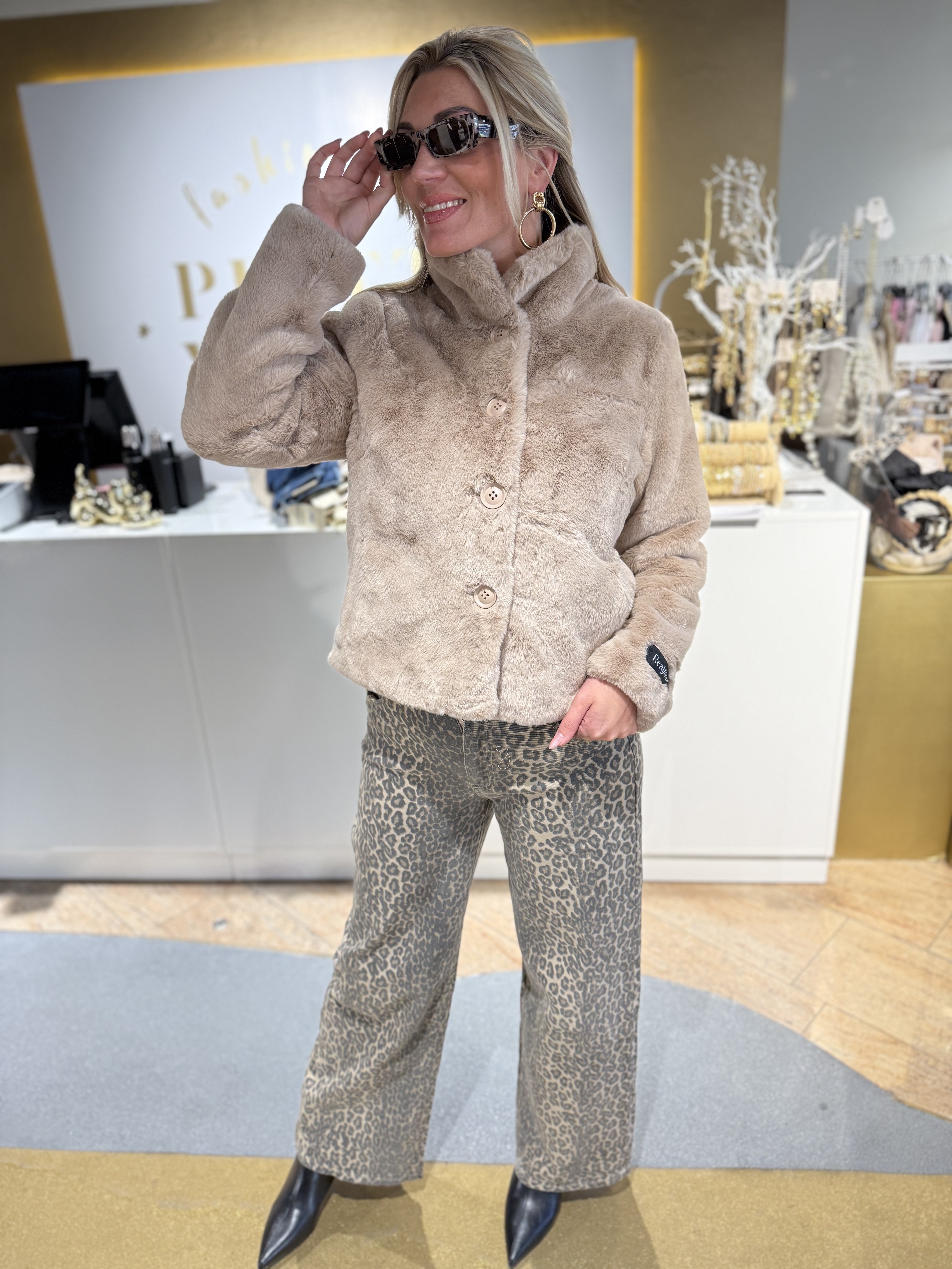 Rino & Pelle Vie Single Breasted Fake Fur Jacket Oat