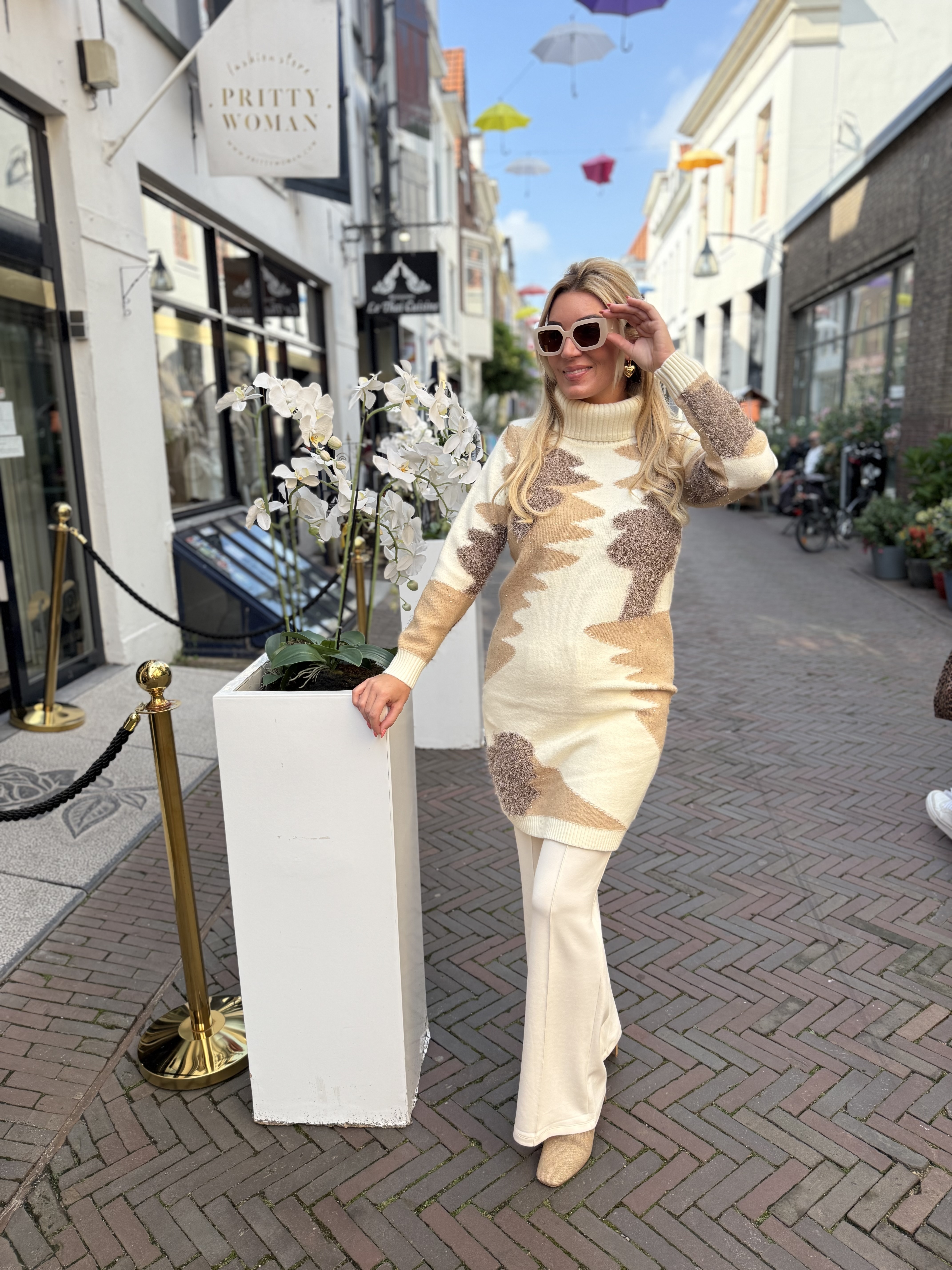 K Design Jurk Met Rolkraag B863 Ecru - Afbeelding 2