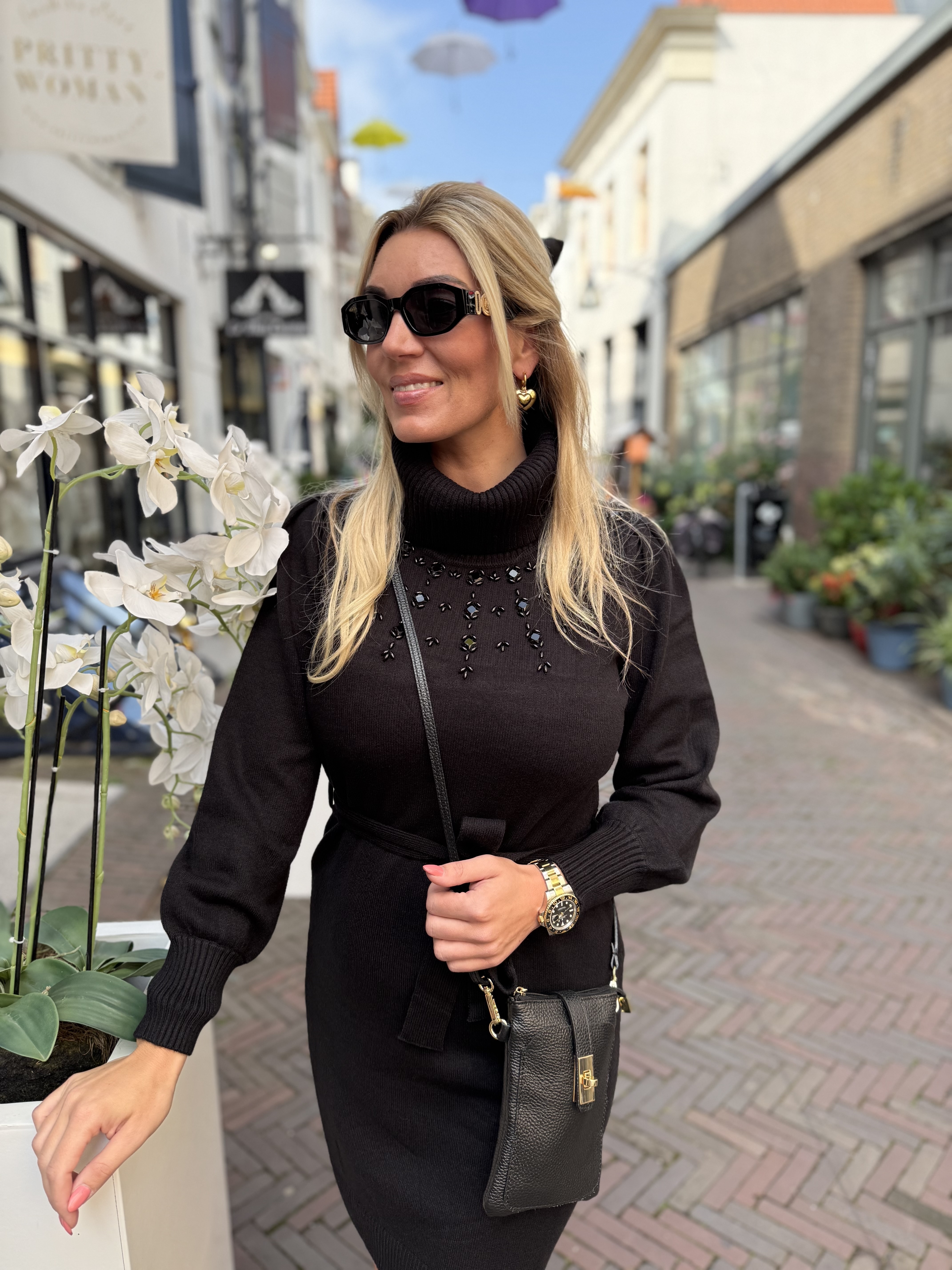 K Design Gebreide Jurk Met Kralen B813 Black