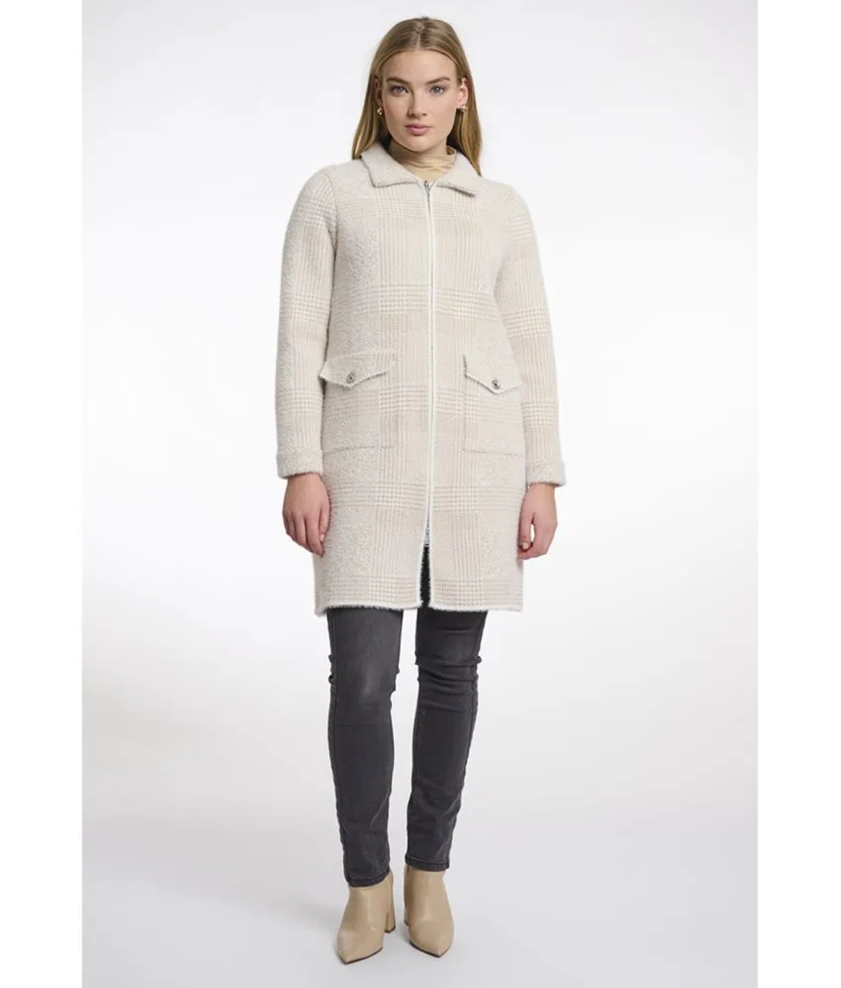 Rino & Pelle Cardigan Emery With Zip Closure Stone Check