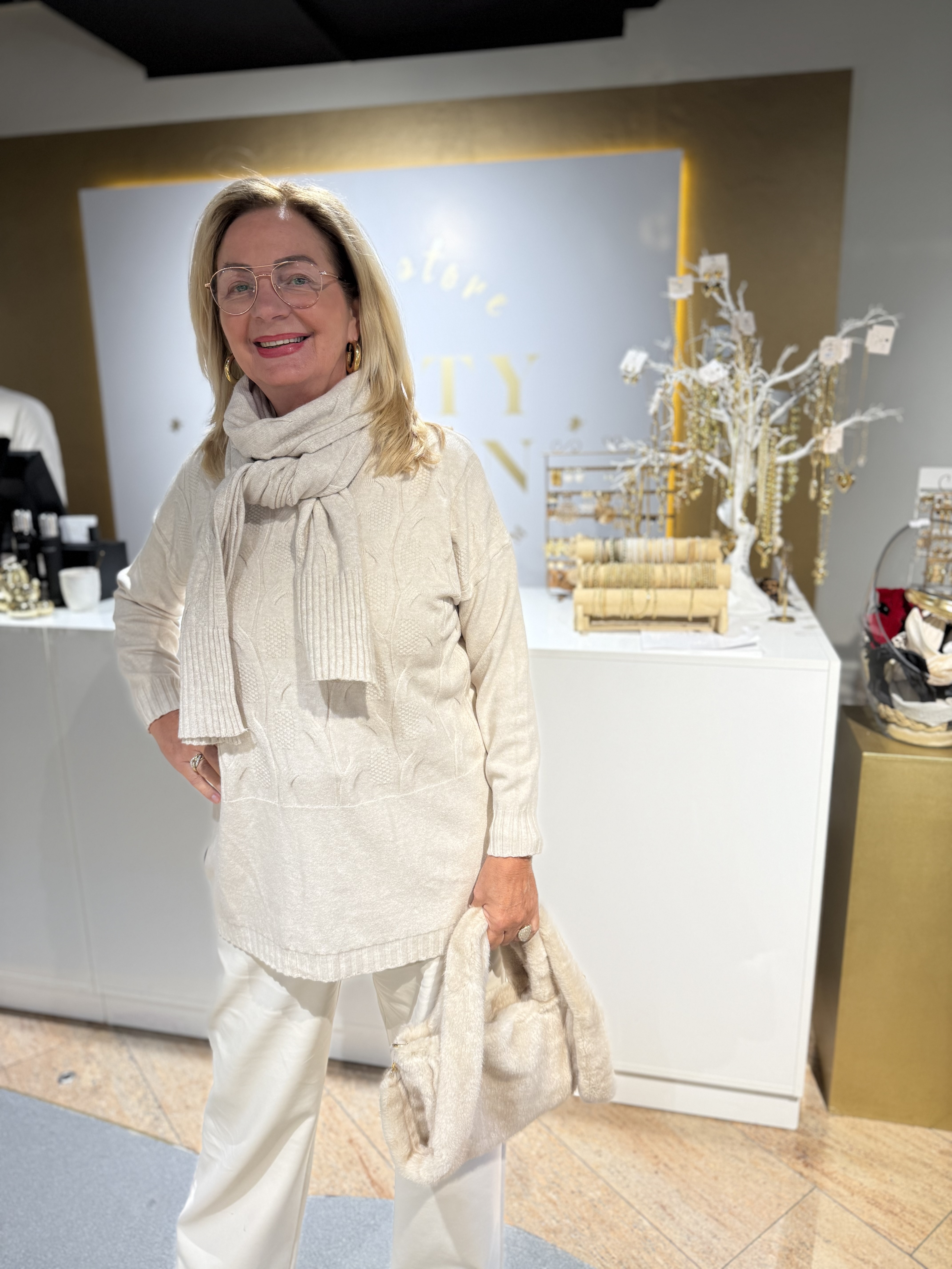 Kabel Trui Incl Sjaal Beige