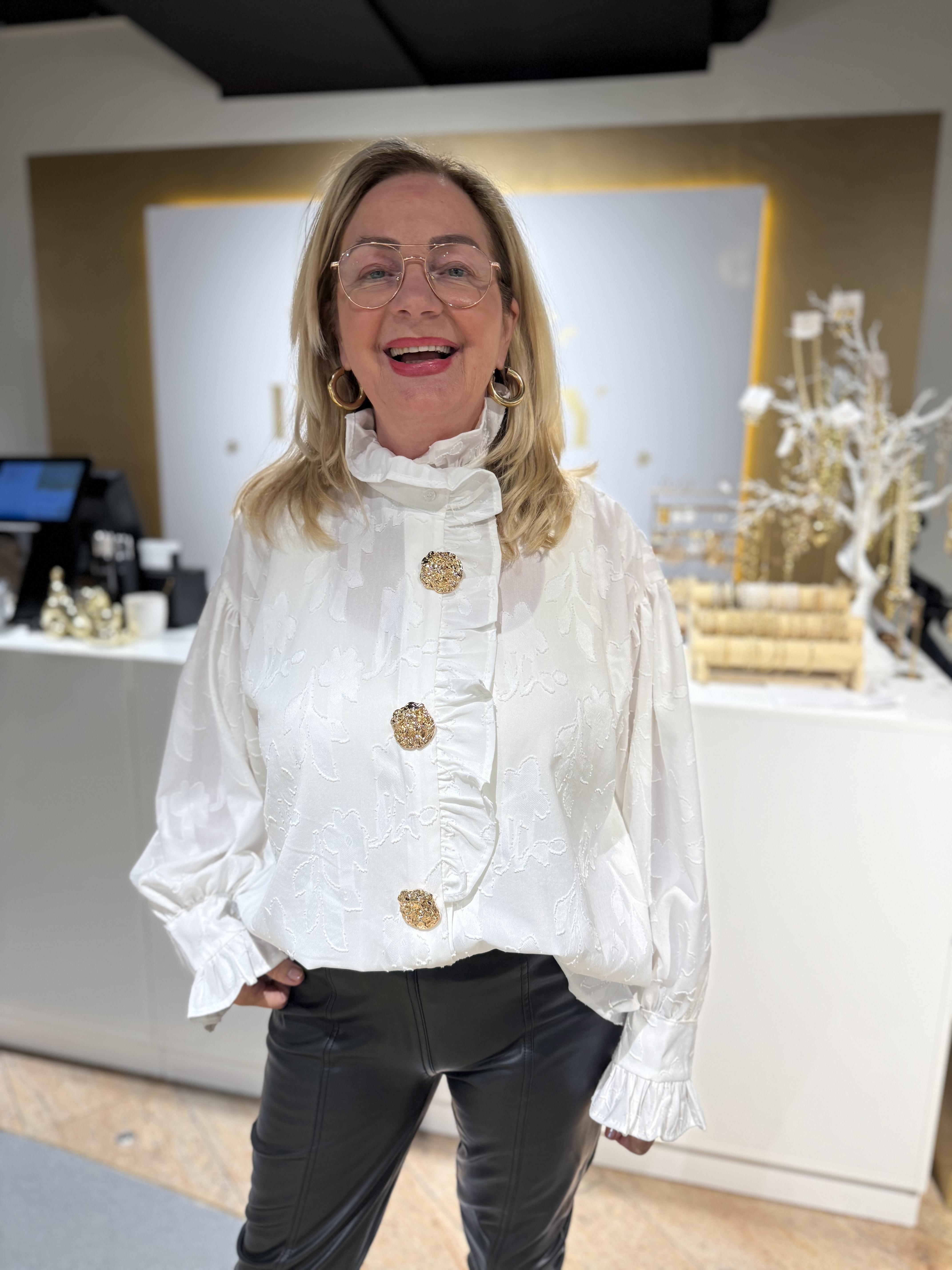 Roussle Blouse Big Button White